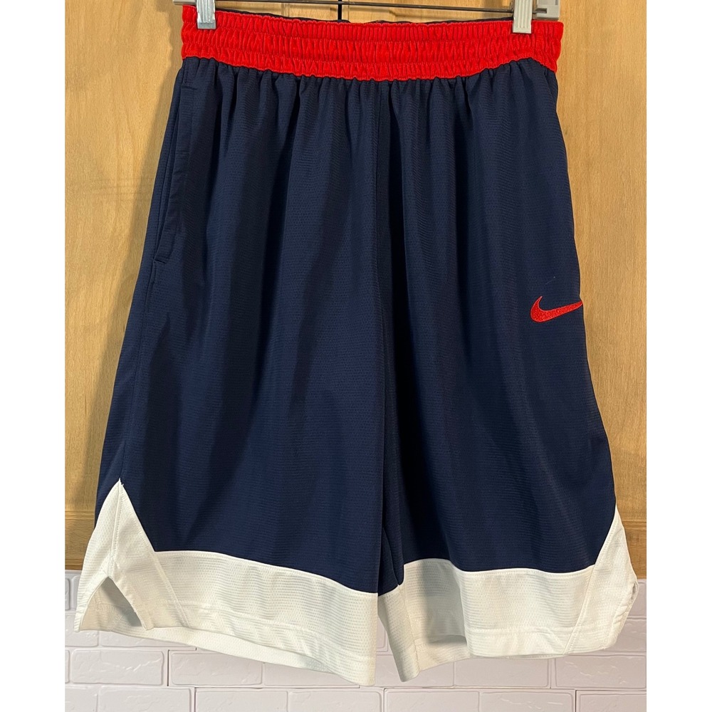Nike Basketball Shorts Mens Medium Navy Blue Red White Dri-FIT Mesh